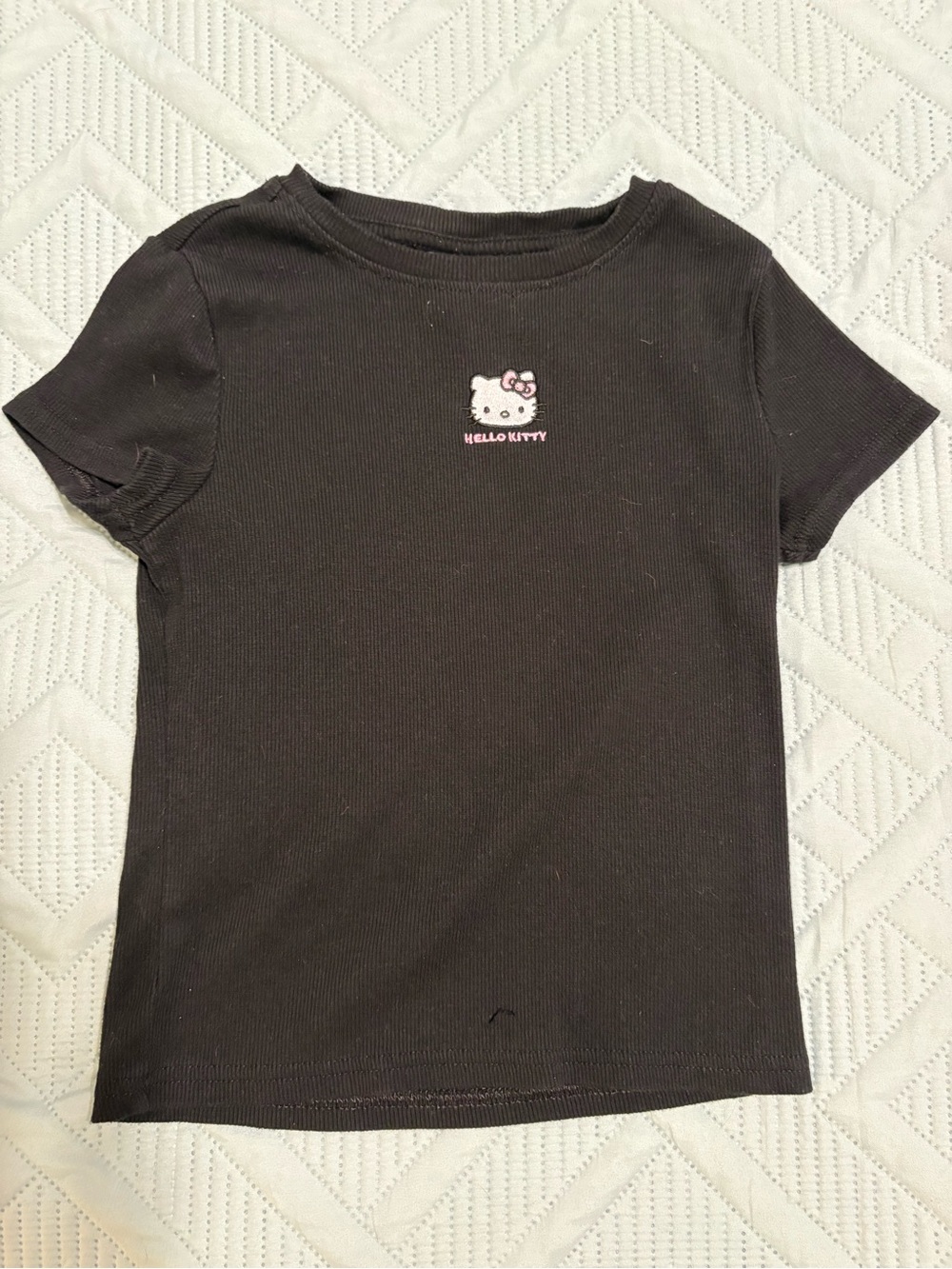 Sanrio Hello Kitty Girls Black Ribbed T- Shirt Size 8 Medium